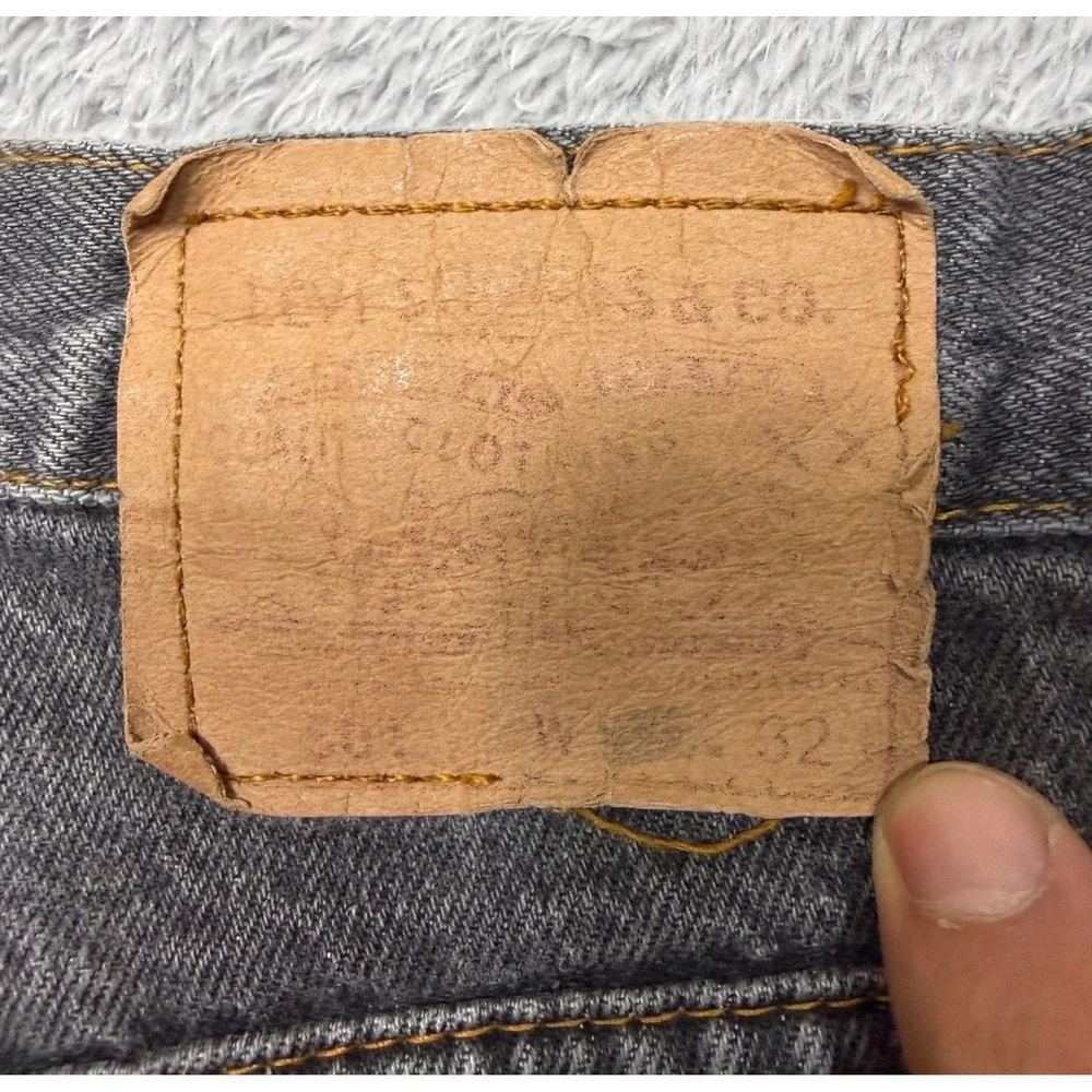 Levi's Jeans Mens 40x27.5 Black 501 Straight Vintage Raw Hem Distressed USA Made
